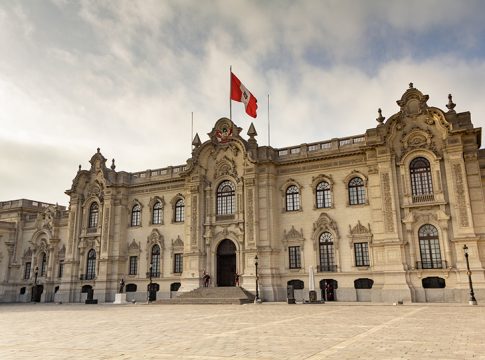 Lima, Peru - June 19, 2015:  The Government Palace, also known as the House of Pizarro, is the seat of the executive branch of the Peruvian Government, and the official residence of the President of Peru.