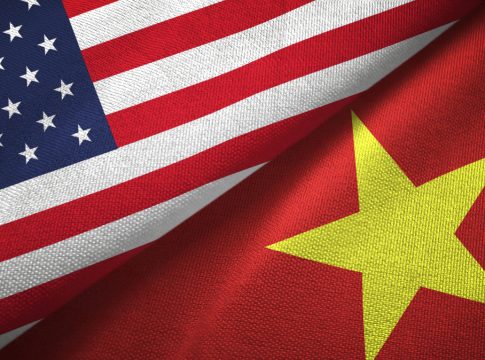 United States and Vietnam two folded flags together