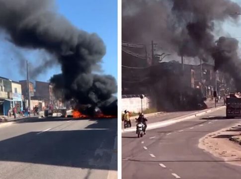 Manifestantes fecham a avenida Padre Bruno Sechi em Belém
