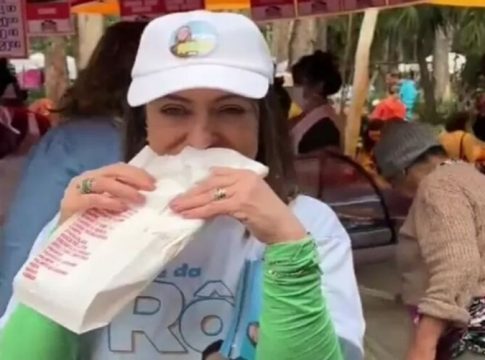 Vídeo: Rosângela Moro come pastel e mulher revira lixo