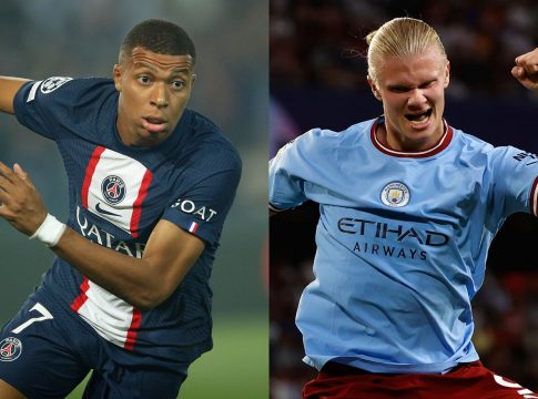 Os quatro gols de Mbappé são mais caros que o salário anual de Haaland. Fotos: Divulgação