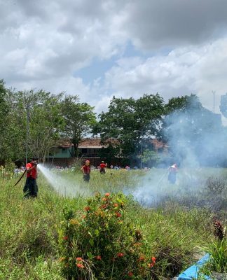  um incêndio atingiu o Cemitério Parque do Tapanã, na quadra 12, após familiares usarem fogos artifícios em um sepultamento. Foto: Felipe Neves/Ascom Adic