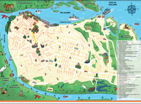 O mapa traz novos pontos turísticos e a criação de uma nova identidade visual para apresentar aos visitantes os atrativos turísticos que Belém oferece.  Foto: Divulgação