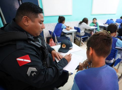 O Programa Educacional de Resistência às Drogas e à Violência (Proerd) da PMPA é realizado em mais de 170 escolas do Estado. 
Foto: Bruno Cecim/Ag. Pará