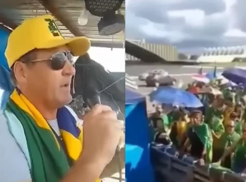 Usando um microfone e falando para um grupo de manifestantes de cima de um palco improvisado próximo ao quartel, ele questionou o que ocorreria no próximo dia 19 -data limite para a diplomação de Lula, após a vitória na disputa presidencial. Foto: Divulgação