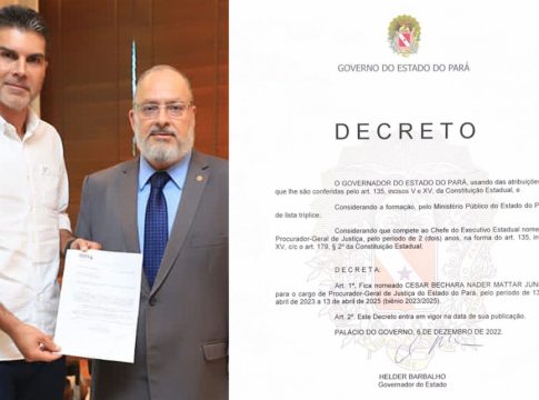 O Procurador-Geral de Justiça do Estado do Pará comunicou oficialmente o Governador do Estado Helder Barbalho, na tarde desta terça-feira, 6, o resultado do pleito. Foto: MPPA/Divulgação