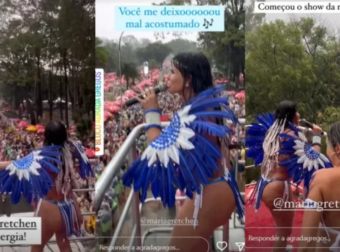Gretchen, 63, foi um dos maiores destaques do Agrada Gregos, que desfilou neste sábado (18) no Carnaval de São Paulo. Foto: Divulgação