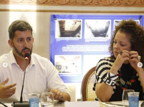 O presidente do Iphan, Leandro Grass, e a secretária de Estado de Cultura do Pará, Ursula Vidal, em reunião nesta segunda-feira, 27, em Belém. FOTO: REPRODUÇÃO INSTAGRAM