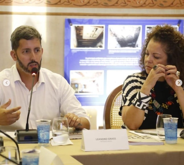 O presidente do Iphan, Leandro Grass, e a secretária de Estado de Cultura do Pará, Ursula Vidal, em reunião nesta segunda-feira, 27, em Belém. FOTO: REPRODUÇÃO INSTAGRAM