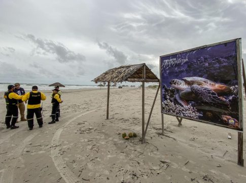 Forças de segurança estabelecem zona de exclusão para proteger tartarugas na Praia do Atalaia. Foto: César Filho / Ascom Segup
