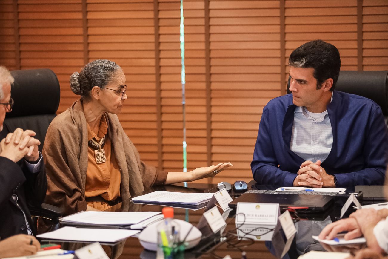 Helder Barbalho e a Ministra do Meio Ambiente e Mudança do Clima, Marina Silva, estiveram reunidos na tarde desta segunda-feira (06/03), para reforçar a integração entre a União e o Estado. Foto: Bruno Cecim/Ag. Pará