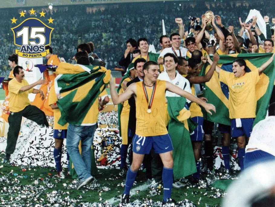 Seleção Brasileira comandada por Luiz Felipe Scolari conquistou em 30 de junho de 2002 o pentacampeonato Créditos: Arquivo CBF
