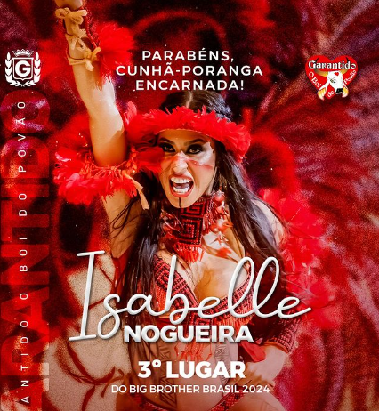 A ex-BBB 24 Isabelle Nogueira foi confirmada, neste sábado (29), como a mais nova musa da escola Acadêmicos do Grande Rio para o Carnaval da Sapucaí