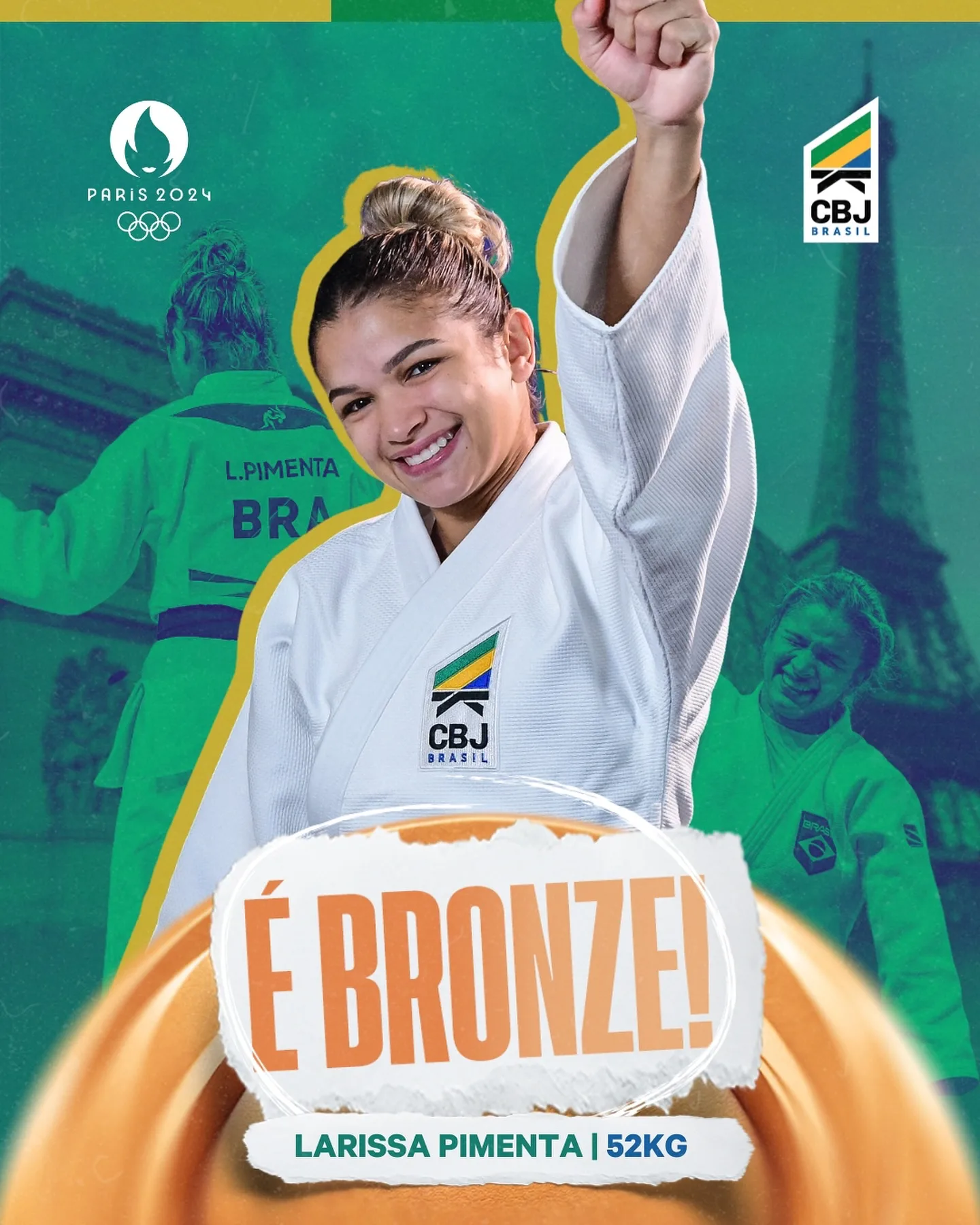 A brasileira Larissa Pimenta conquistou a segunda medalha do judô brasileiro nas Olimpíadas de Paris 2024, neste domingo.