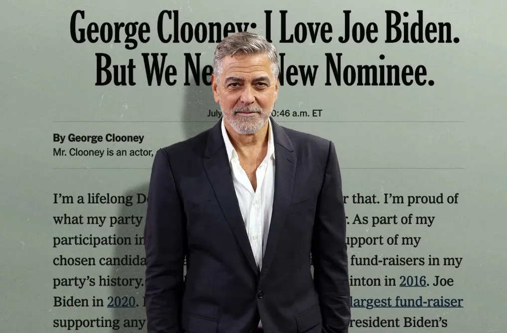 Clooney assinou um texto no The New York Times pedindo para Joe Biden dar lugar a um candidato com chances de ganhar de Trump. Foto: Divulgação