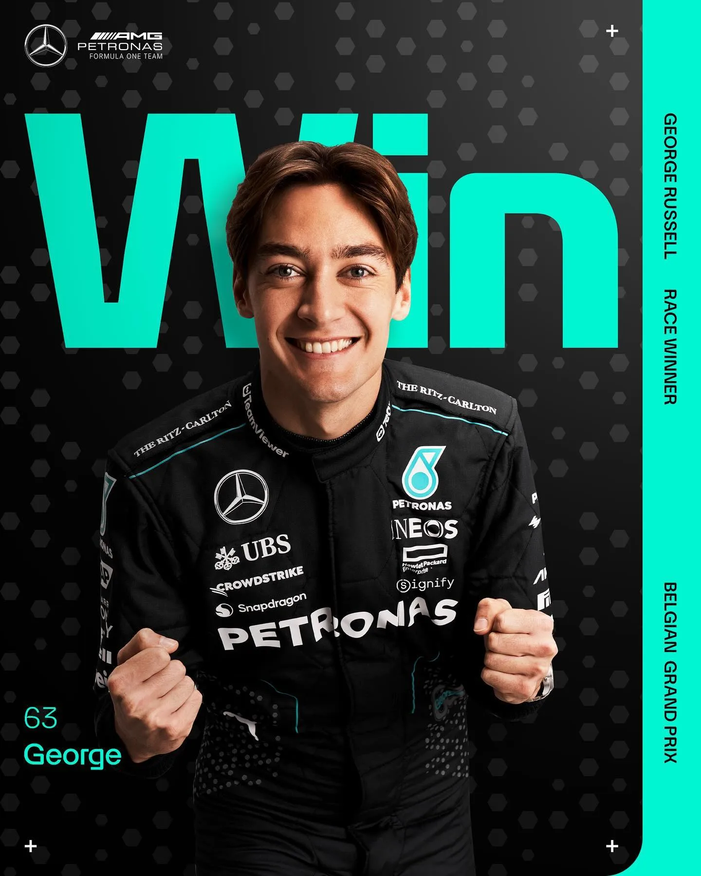 George Russell, da Mercedes, venceu o Grande Prêmio da Bélgica de Fórmula 1 neste domingo (28).