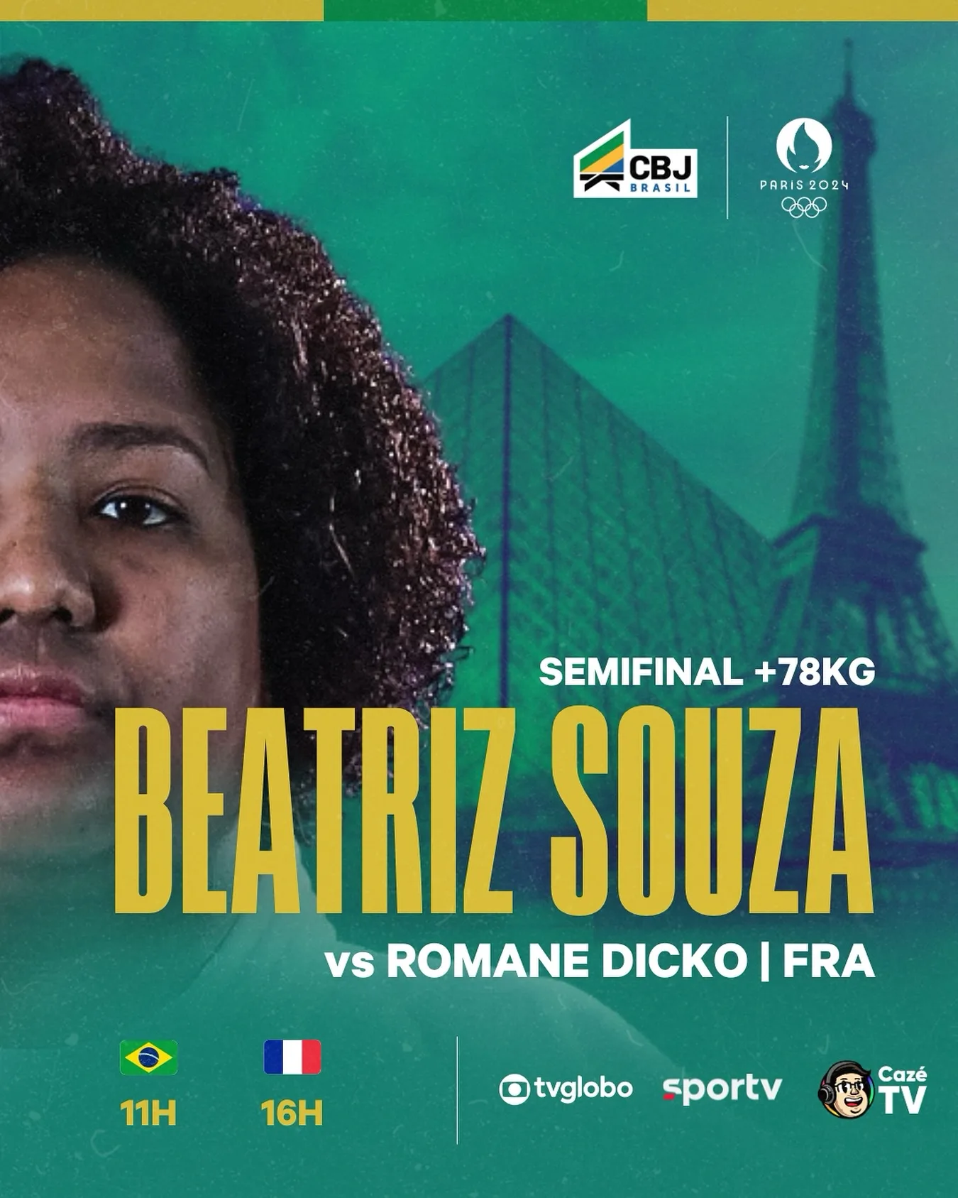 A brasileira Beatriz Souza venceu a sul-coreana Hayun Kim nesta sexta-feira (2) e está na semifinal do judô.