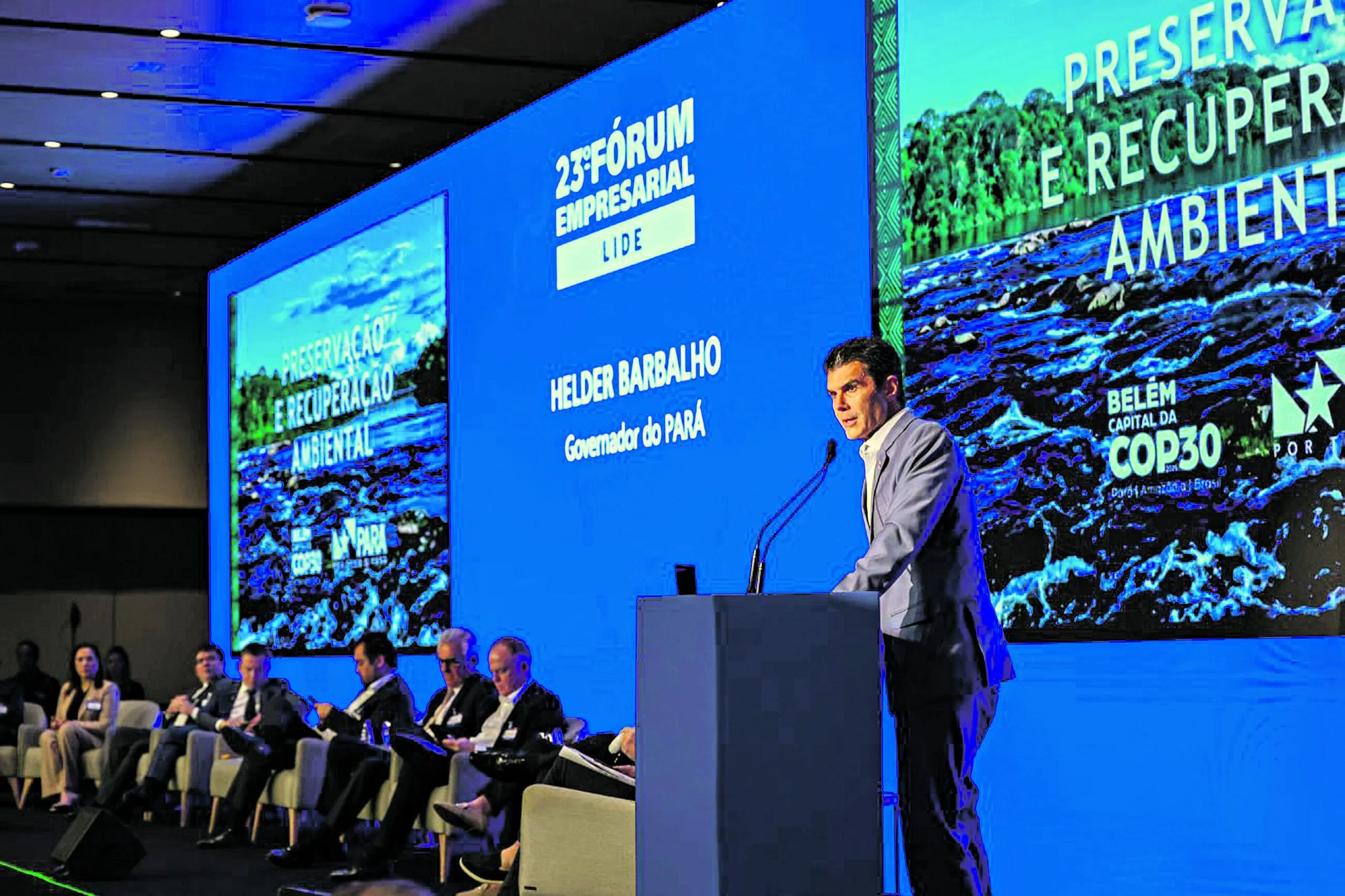 Helder Barbalho disse, durante palestra no Lide, que a emissão será feita no Climate Week, em Nova York, no próximo mês FOTO: MARCO SANTOS / AGÊNCIA PARÁ